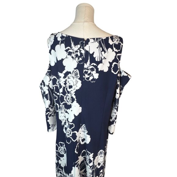 NWOT Jessica Howard Size 18 Navy & White Floral Cold Shoulder Dress Polyester - Picture 13 of 16